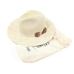 Load image into Gallery viewer, luscious scarves sun hats Black Ginger Rollable, Packable Plaited Brim Panama Foldable Hat (57cm) -Natural Cream with a Side Buckle decoration .
