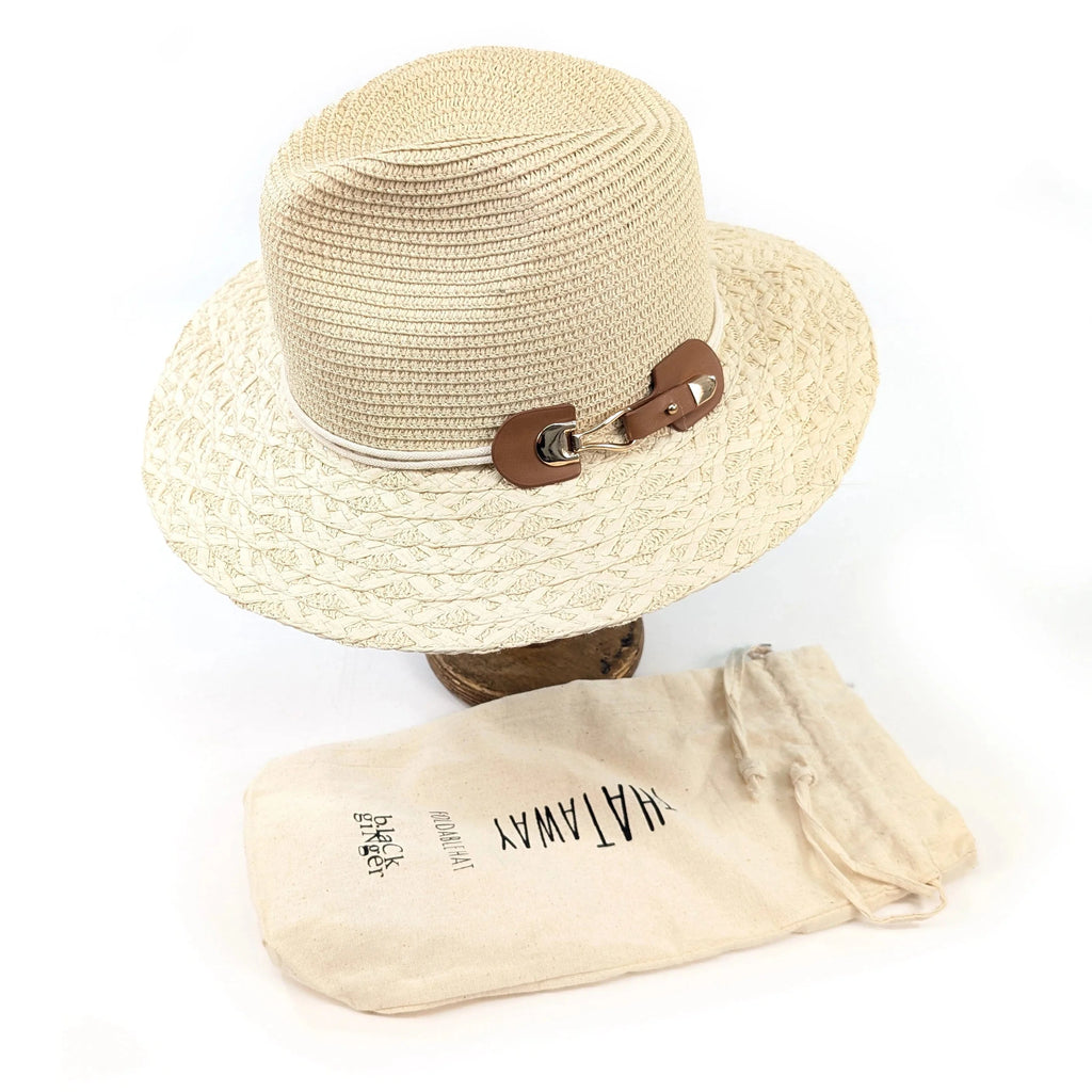 luscious scarves sun hats Black Ginger Rollable, Packable Plaited Brim Panama Foldable Hat (57cm) -Natural Cream with a Side Buckle decoration .