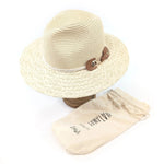 Load image into Gallery viewer, luscious scarves sun hats Black Ginger Rollable, Packable Plaited Brim Panama Foldable Hat (57cm) -Natural Cream with a Side Buckle decoration .
