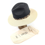 Load image into Gallery viewer, luscious scarves sun hats Black Ginger Rollable, Packable Two Tone Panama Foldable Hat (57cm) - Black/Natural with Decorative Slim Belt.

