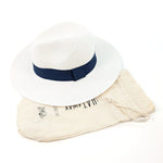 Load image into Gallery viewer, luscious scarves sun hats Black Ginger Rollable White Panama Foldable Hat (Navy Band) (57cm)
