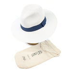 Load image into Gallery viewer, luscious scarves sun hats Black Ginger Rollable White Panama Foldable Hat (Navy Band) (57cm)

