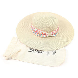 luscious scarves sun hats Black Ginger Rollable, Wide Brim, Zig Zag Band Foldable Hat (57cm) - Natural