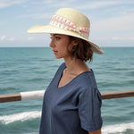 Load image into Gallery viewer, luscious scarves sun hats Black Ginger Rollable, Wide Brim, Zig Zag Band Foldable Hat (57cm) - Natural
