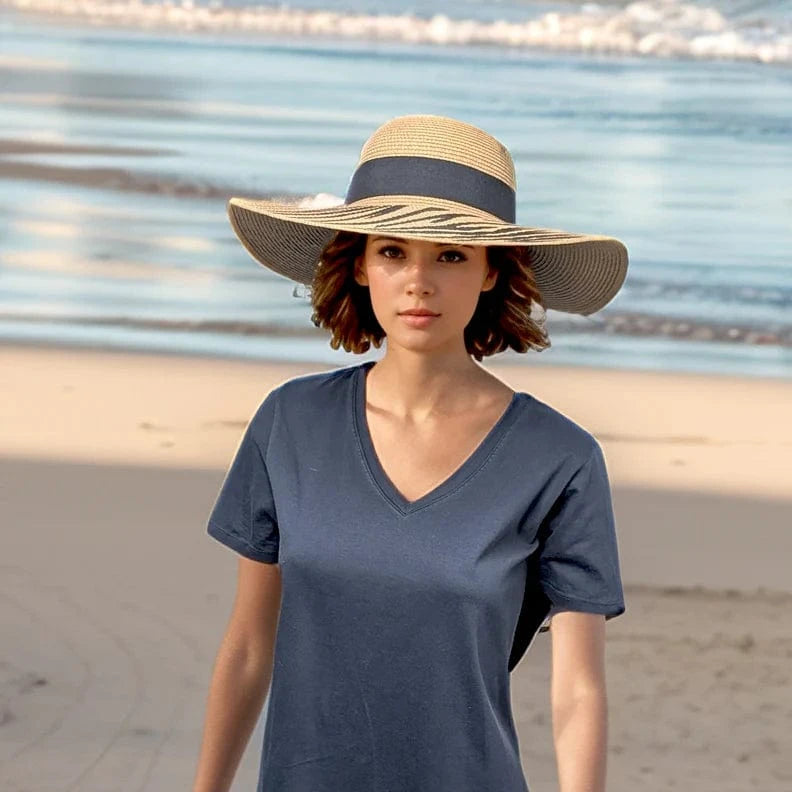 luscious scarves sun hats Black Ginger Rollable , Zebra Print Wide Brim Foldable Hat (57cm) - Dark Natural/Black