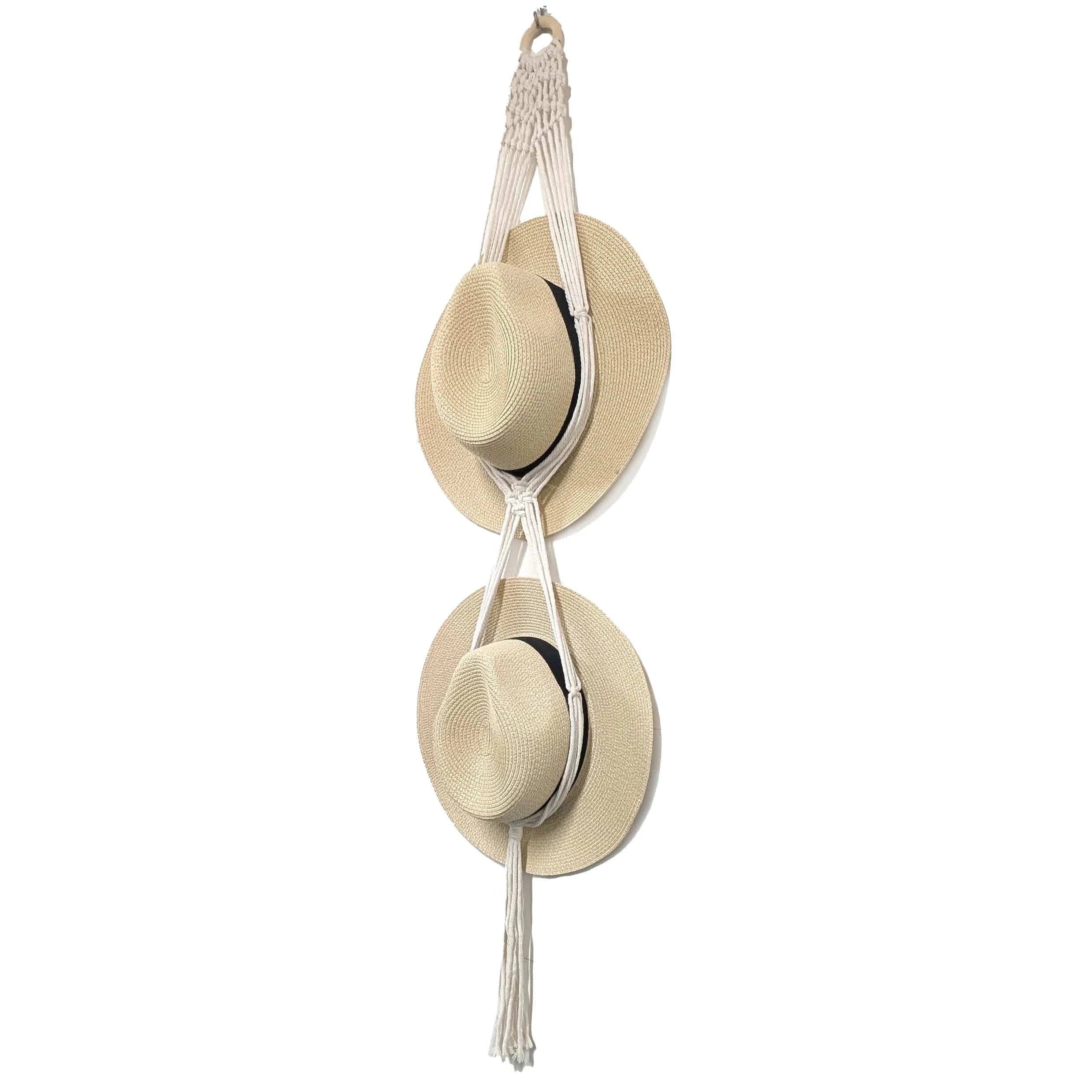 luscious scarves sun hats Macrame Hat Storage - Natural - 2 Hats
