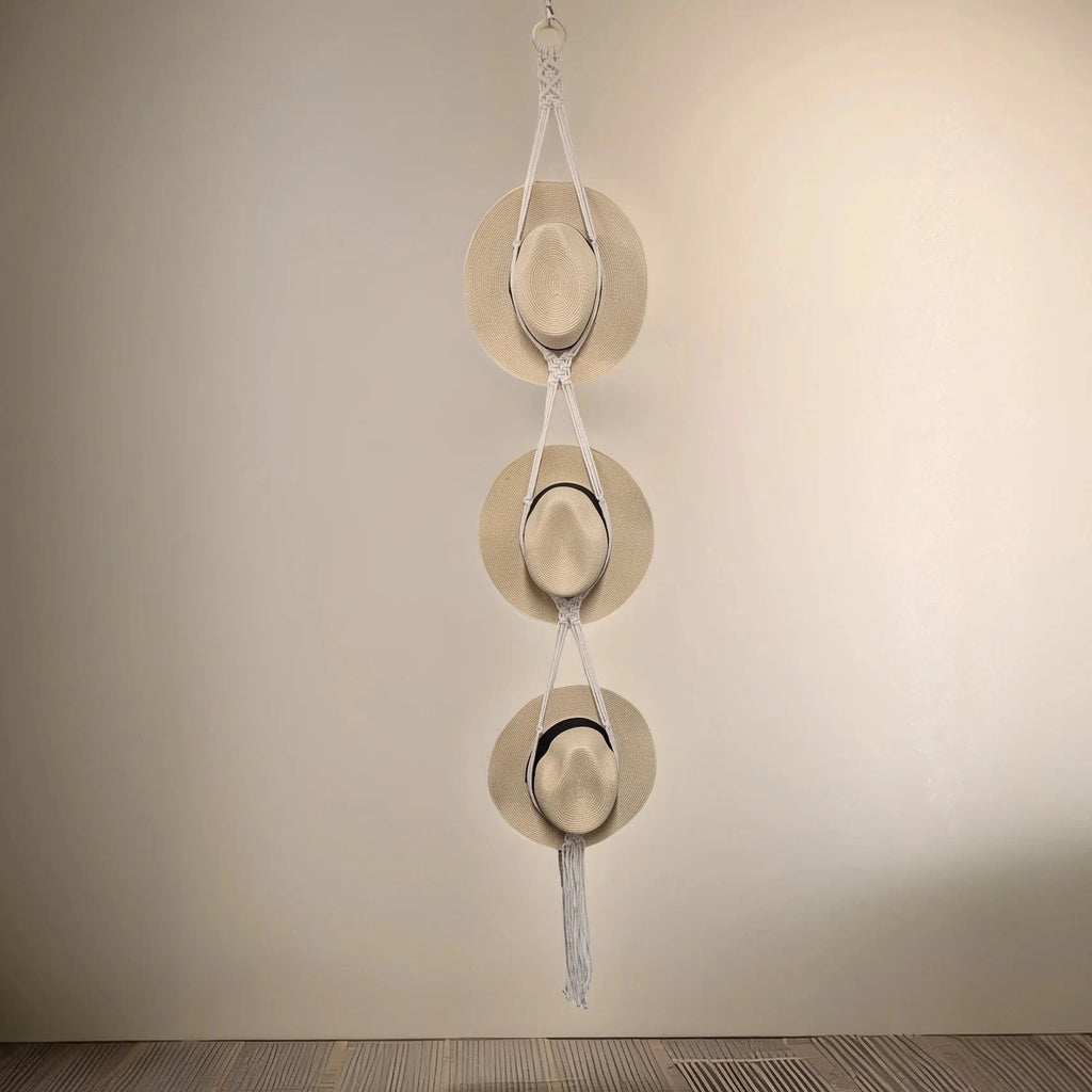 luscious scarves sun hats Macrame Hat Storage - Natural - 3 Hats