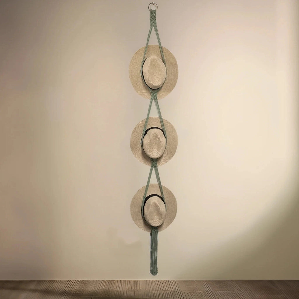 luscious scarves sun hats Macrame Hat Storage - Sage Green - 3 Hats