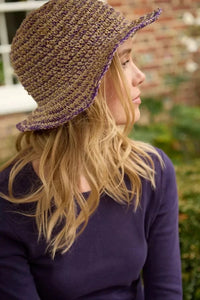 luscious scarves sun hats Pachamama Hemp/Cotton Hat , Packable / Foldable Natural and Purple, Handmade, Fair Trade