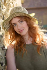 Load image into Gallery viewer, luscious scarves sun hats Pachamama Hemp/Cotton Hat , Packable / Foldable Natural and Sage Green, Handmade, Fair Trade
