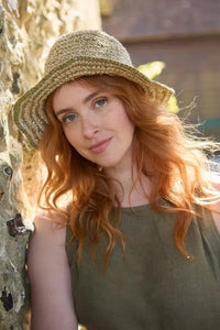 luscious scarves sun hats Pachamama Hemp/Cotton Hat , Packable / Foldable Natural and Sage Green, Handmade, Fair Trade
