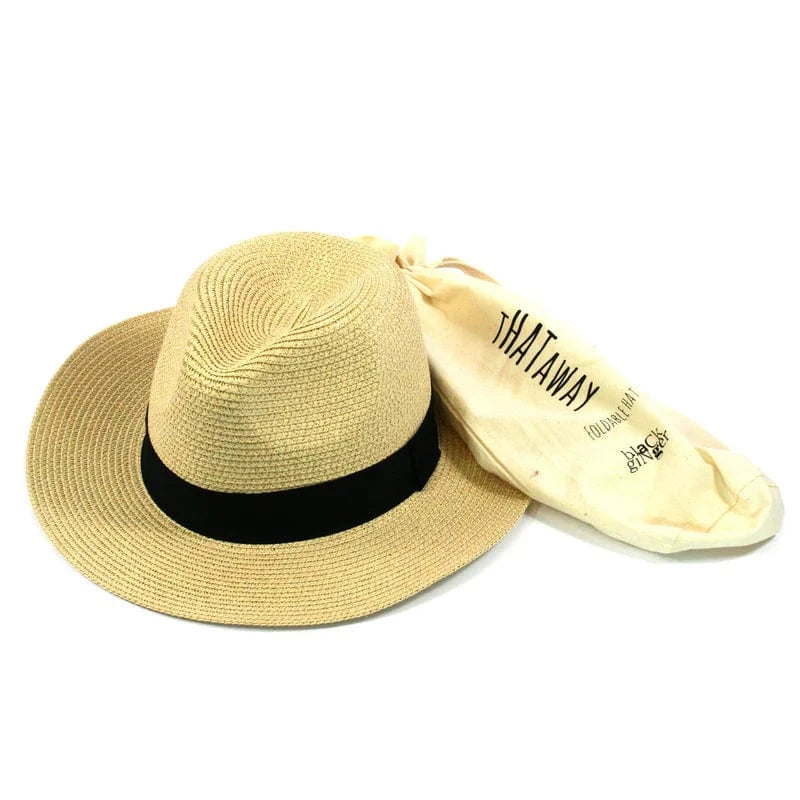 luscious scarves sun hats Panama Style Foldable , Packable Sun Hat in Bag - Small 55cm