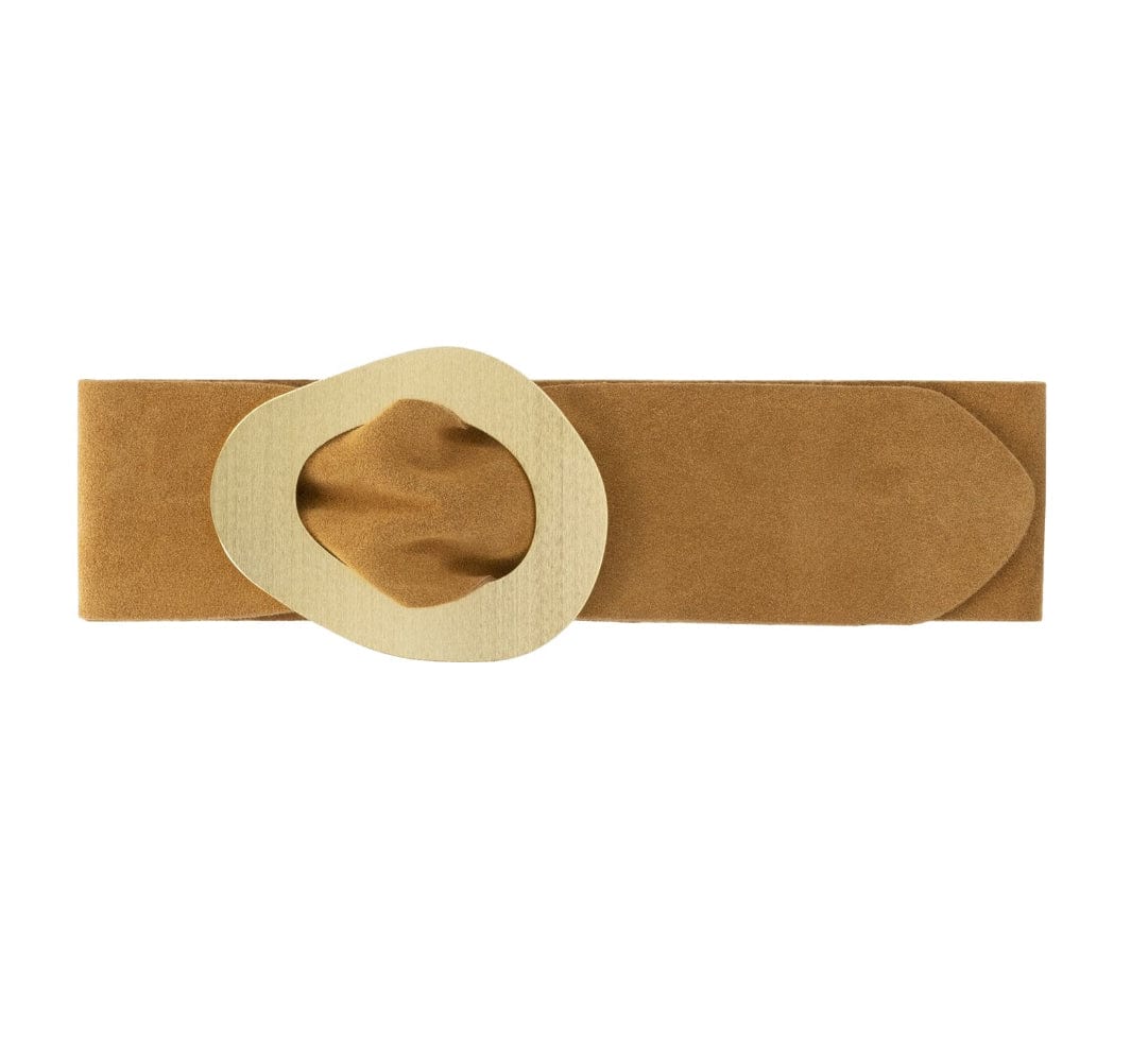 luscious scarves Tan Brown Genuine Italian Suede Leather Wide Belt with Large Brushed Gold Buckle  , Various Colours Available .