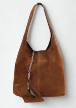 Load image into Gallery viewer, luscious scarves Tan brown Genuine Italian Suede Slouchy Hobo Bag available in 7 colours .
