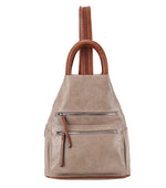Load image into Gallery viewer, luscious scarves Taupe Faux Vegan Leather Triangular Backpack with Double Front Pockets, Available in 10 colours.
