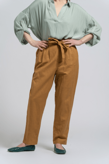 luscious scarves trousers S Ladies Rust Brown Soft Linen and Cotton Trousers