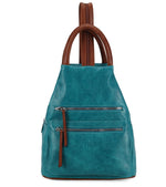 Load image into Gallery viewer, luscious scarves Turquoise Faux Vegan Leather Triangular Backpack with Double Front Pockets, Available in 10 colours.
