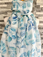 Load image into Gallery viewer, luscious scarves White and Blue Water Coloured Leaves Light Weight Scarf
