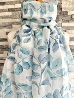 Load image into Gallery viewer, luscious scarves White and Blue Water Coloured Leaves Light Weight Scarf
