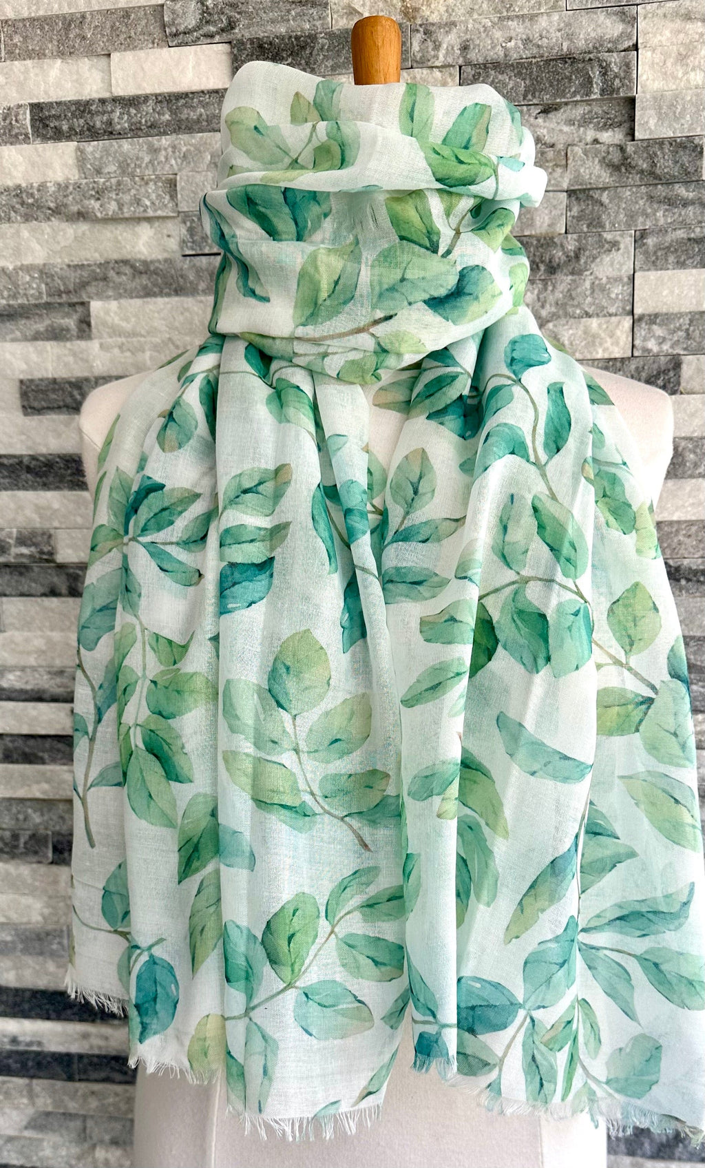 luscious scarves White and Green Water Coloured Leaves Light Weight Scarf