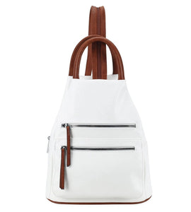 luscious scarves White Faux Vegan Leather Triangular Backpack with Double Front Pockets, Available in 10 colours.