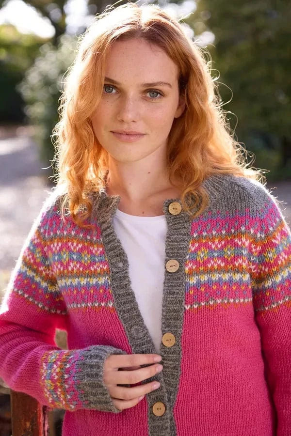 luscious scarves wool cardigan L Pachamama Iona Cardigan Pink, Handmade, Fair Trade.