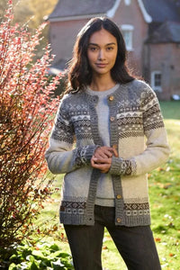 luscious scarves wool cardigan M Pachamama Classic Fairisle All Season Cardigan Natural , Hand Knitted , Fair trade.