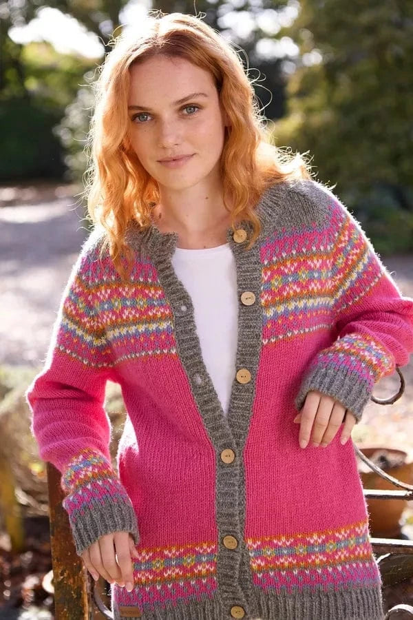 luscious scarves wool cardigan M Pachamama Iona Cardigan Pink, Handmade, Fair Trade.