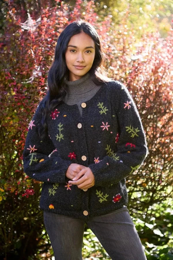 luscious scarves wool cardigan M Pachamama Lugano Hand Knitted Cardigan Charcoal, Fair Trade