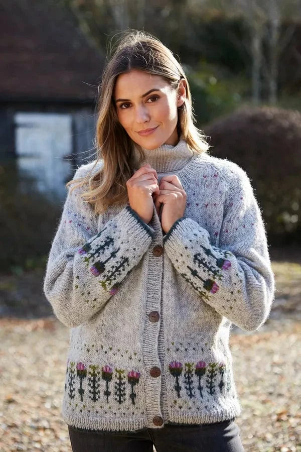 luscious scarves wool cardigan M Pachamama Thistle Cardigan , Fair Trade, Handmade.