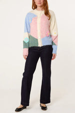 Load image into Gallery viewer, luscious scarves wool cardigan Multi pastel Round Neck Button Flower Cardigan
