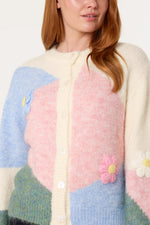 Load image into Gallery viewer, luscious scarves wool cardigan Multi pastel Round Neck Button Flower Cardigan

