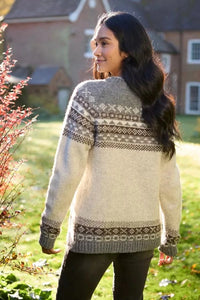 luscious scarves wool cardigan Pachamama Classic Fairisle All Season Cardigan Natural , Hand Knitted , Fair trade.