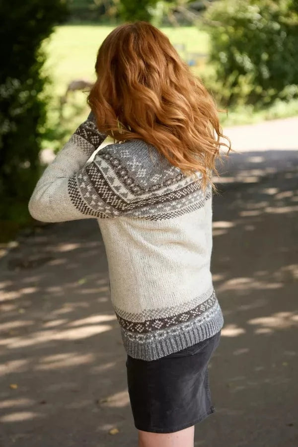 luscious scarves wool cardigan Pachamama Classic Fairisle All Season Cardigan Natural , Hand Knitted , Fair trade.