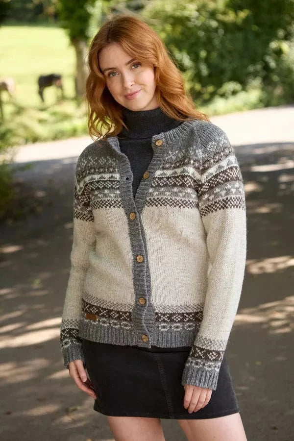 luscious scarves wool cardigan Pachamama Classic Fairisle All Season Cardigan Natural , Hand Knitted , Fair trade.