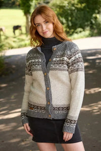 luscious scarves wool cardigan Pachamama Classic Fairisle All Season Cardigan Natural , Hand Knitted , Fair trade.