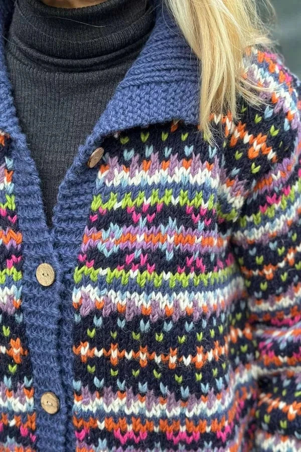 luscious scarves wool cardigan Pachamama Iona Cardigan Denim, Hand Made , Fairtrade