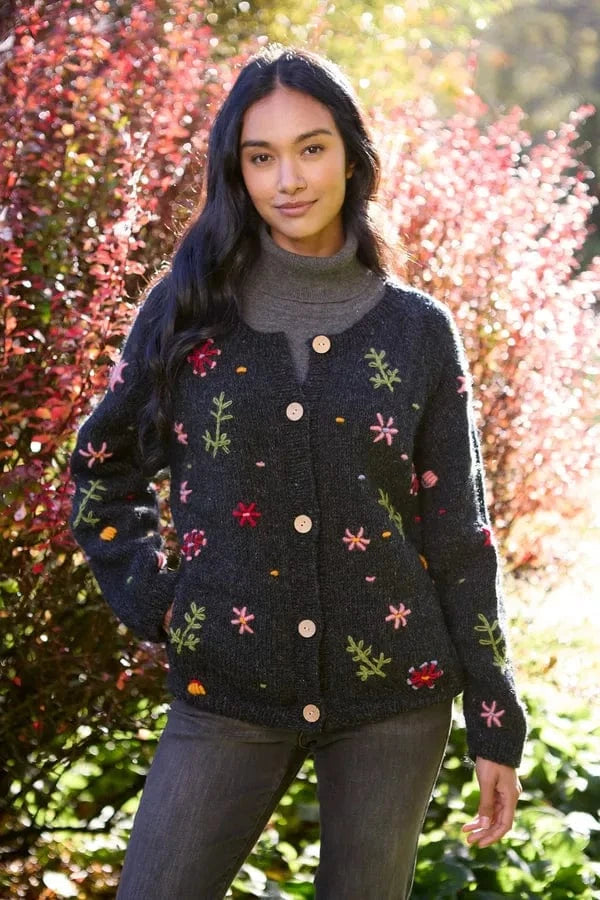 luscious scarves wool cardigan Pachamama Lugano Hand Knitted Cardigan Charcoal, Fair Trade