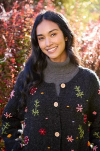 luscious scarves wool cardigan Pachamama Lugano Hand Knitted Cardigan Charcoal, Fair Trade
