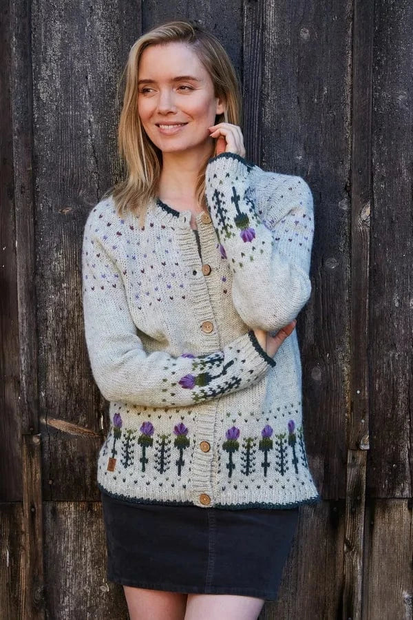 luscious scarves wool cardigan Pachamama Thistle Cardigan , Fair Trade, Handmade.