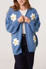 Load image into Gallery viewer, luscious scarves wool cardigan S/M Flocking Daisy Open Knit Cardigan Denim
