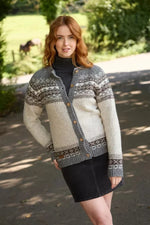 Load image into Gallery viewer, luscious scarves wool cardigan S Pachamama Classic Fairisle All Season Cardigan Natural , Hand Knitted , Fair trade.
