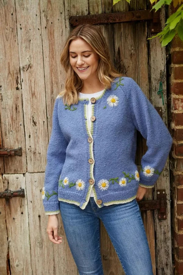 luscious scarves wool cardigan S Pachamama Daisy Chain Cardigan, Handmade, Fairtrade .