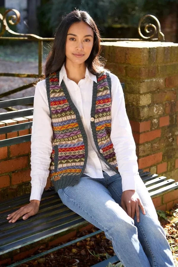 luscious scarves wool cardigan S Pachamama Elveden Waistcoat, Hand Knitted , Fair trade