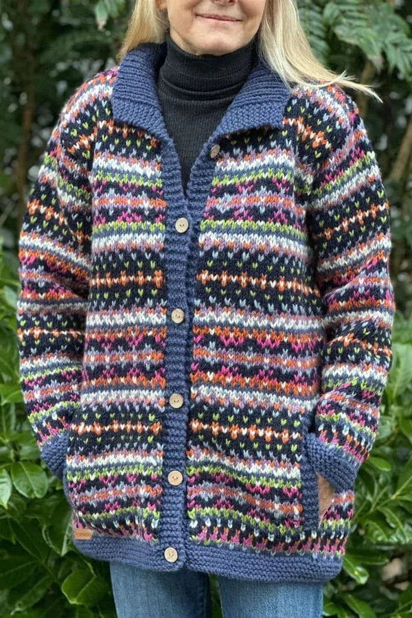 luscious scarves wool cardigan S Pachamama Iona Cardigan Denim, Hand Made , Fairtrade