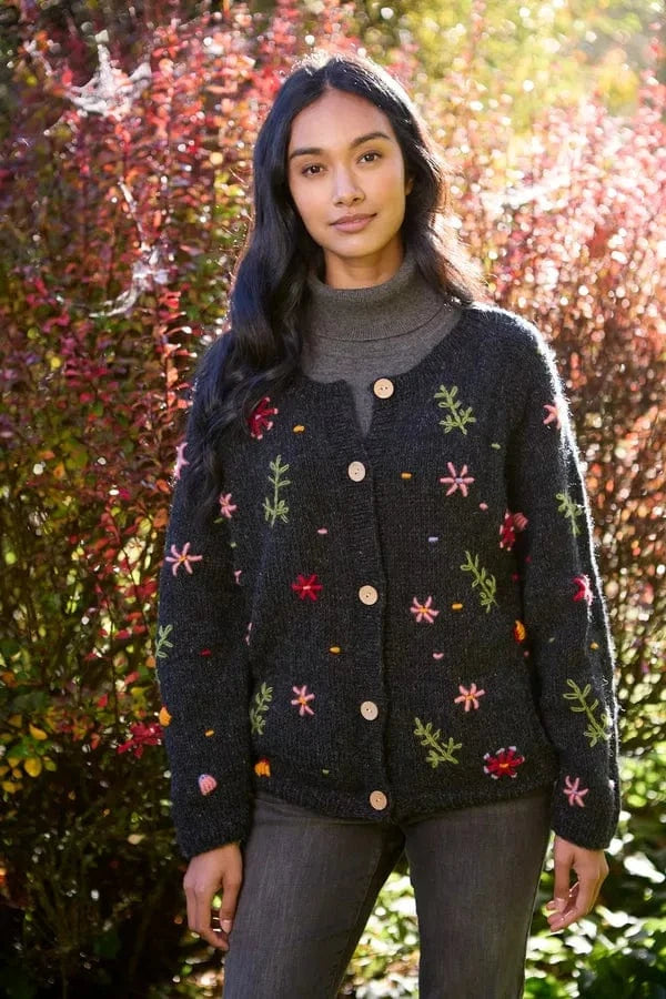 luscious scarves wool cardigan S Pachamama Lugano Hand Knitted Cardigan Charcoal, Fair Trade