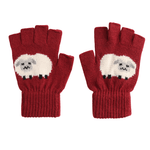 Load image into Gallery viewer, luscious scarves wool gloves Burgundy Fingerless Wool Blend Gloves with a Fluffy Sheep Design.
