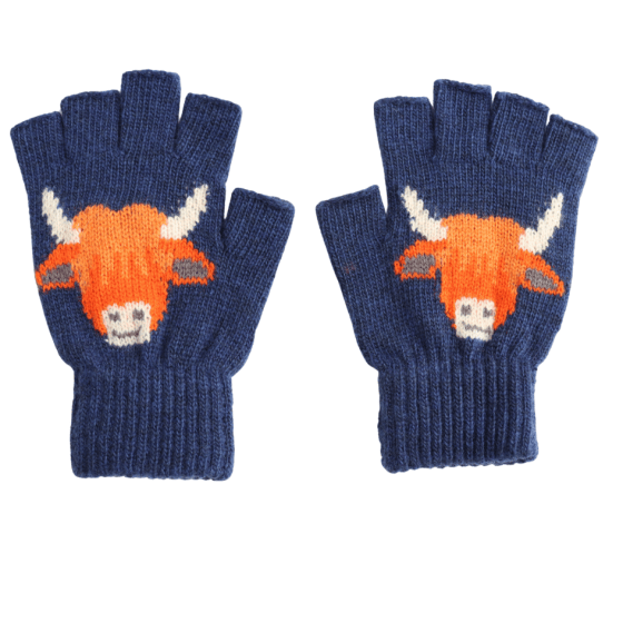luscious scarves wool gloves Fingerless Wool Blend Gloves with a Highland Cow Design.