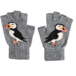 Load image into Gallery viewer, luscious scarves wool gloves Grey Fingerless Wool Blend Gloves with a Cute Puffin Design.

