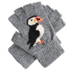 Load image into Gallery viewer, luscious scarves wool gloves Grey Fingerless Wool Blend Gloves with a Cute Puffin Design.
